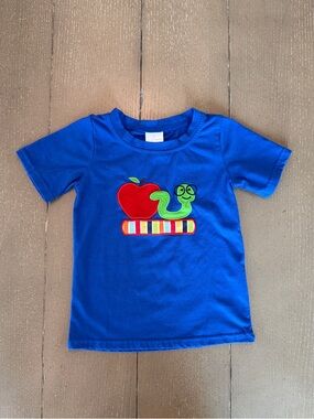 Sydney So Sweet • Boys’ Embroidered Apple “Back to School” Blue Shirt • Size 3T